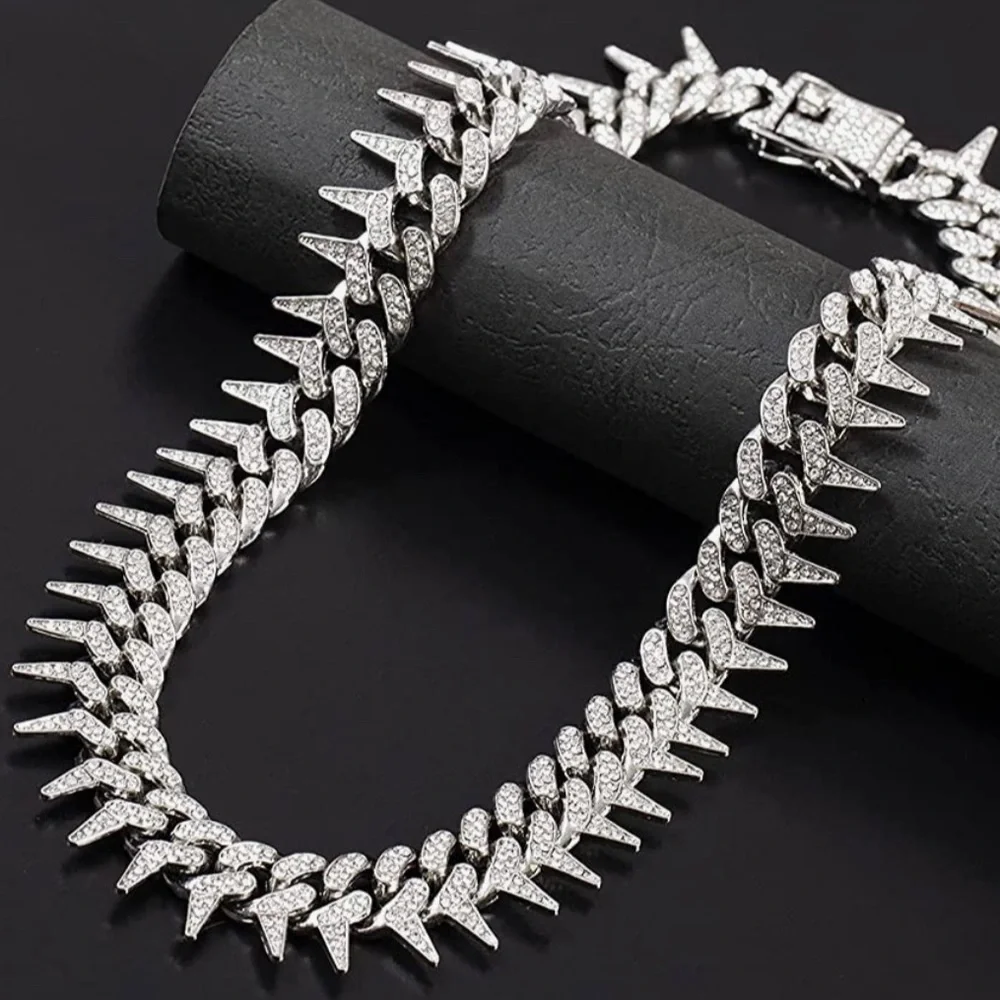 Custom made iced out Cuban link spikes hip hop chain limited stock BEST GIFT WOW - Picture 8 of 8